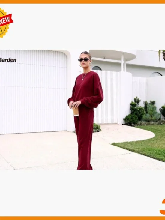 Loose Fit Sweatsuit Set, Crewneck Sweatshirt & Wide Leg Sweatpants, 2 Piece - Picture 7 of 7